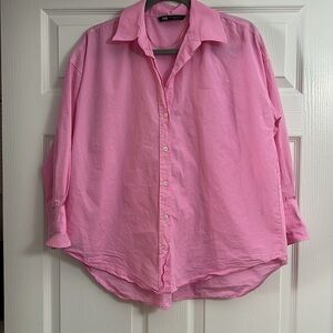 Zara Women’s Oversized Pink Casual Button Down Shirt Size M